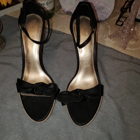 05-Christian Siriano for Payless heels sandals bow ankle strap black weaved edge - Picture 7 of 13